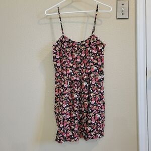 Express Women Black Floral Romper Sweetheart Button Front Size Small